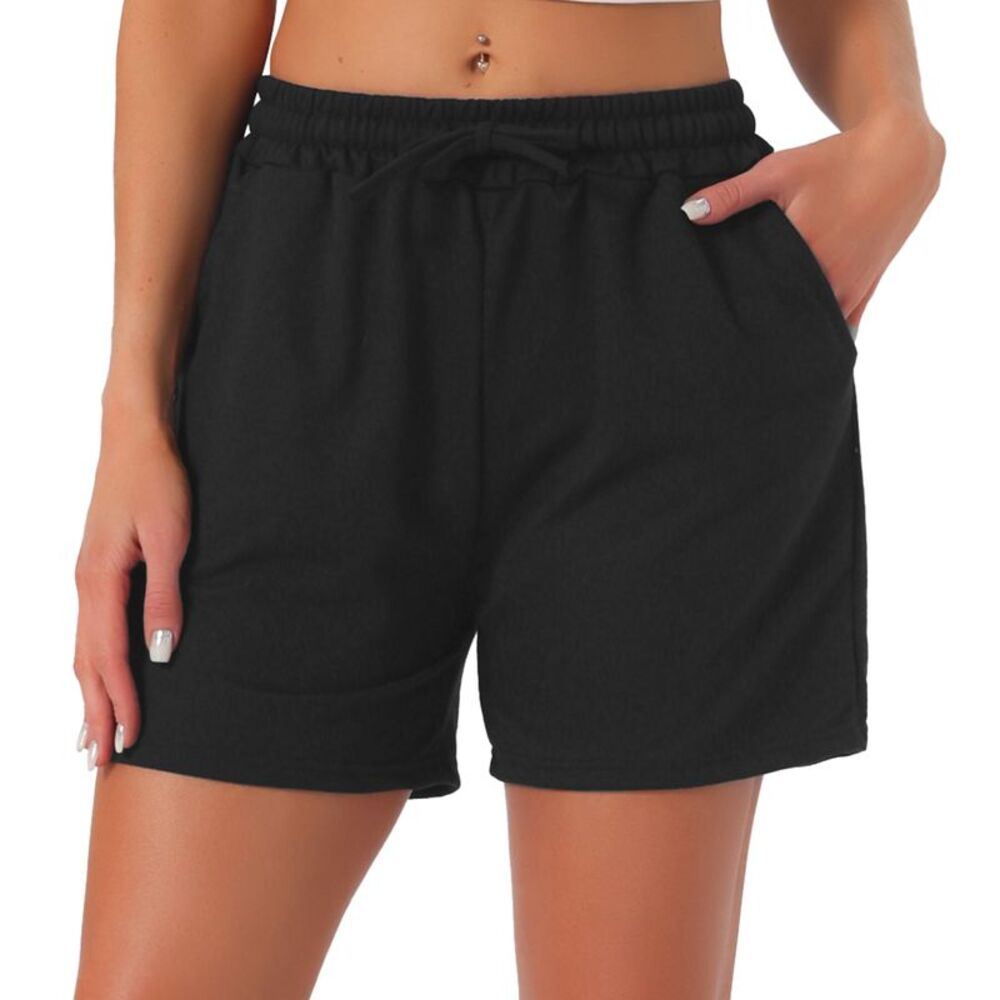 Women Cotton Jersey Knit Adjustable Waist Casual Bottoms Black